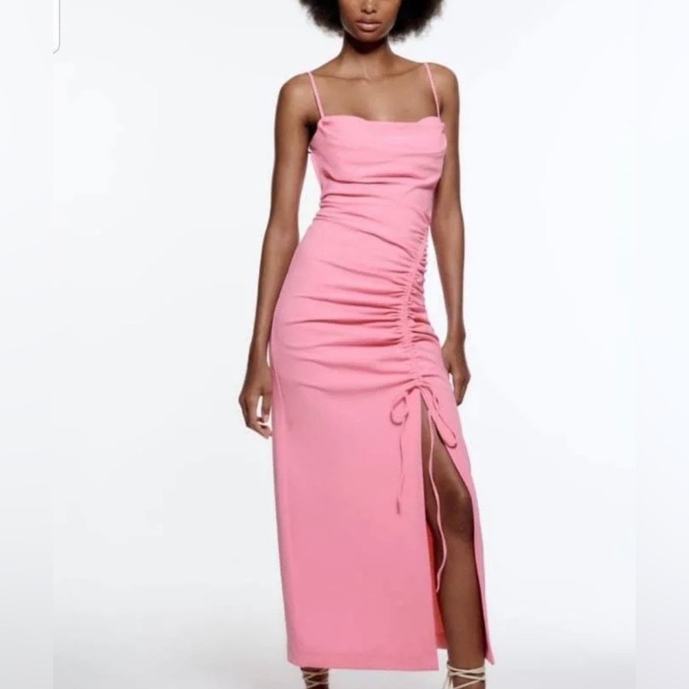 Zara Pink Ruched Midi Dress